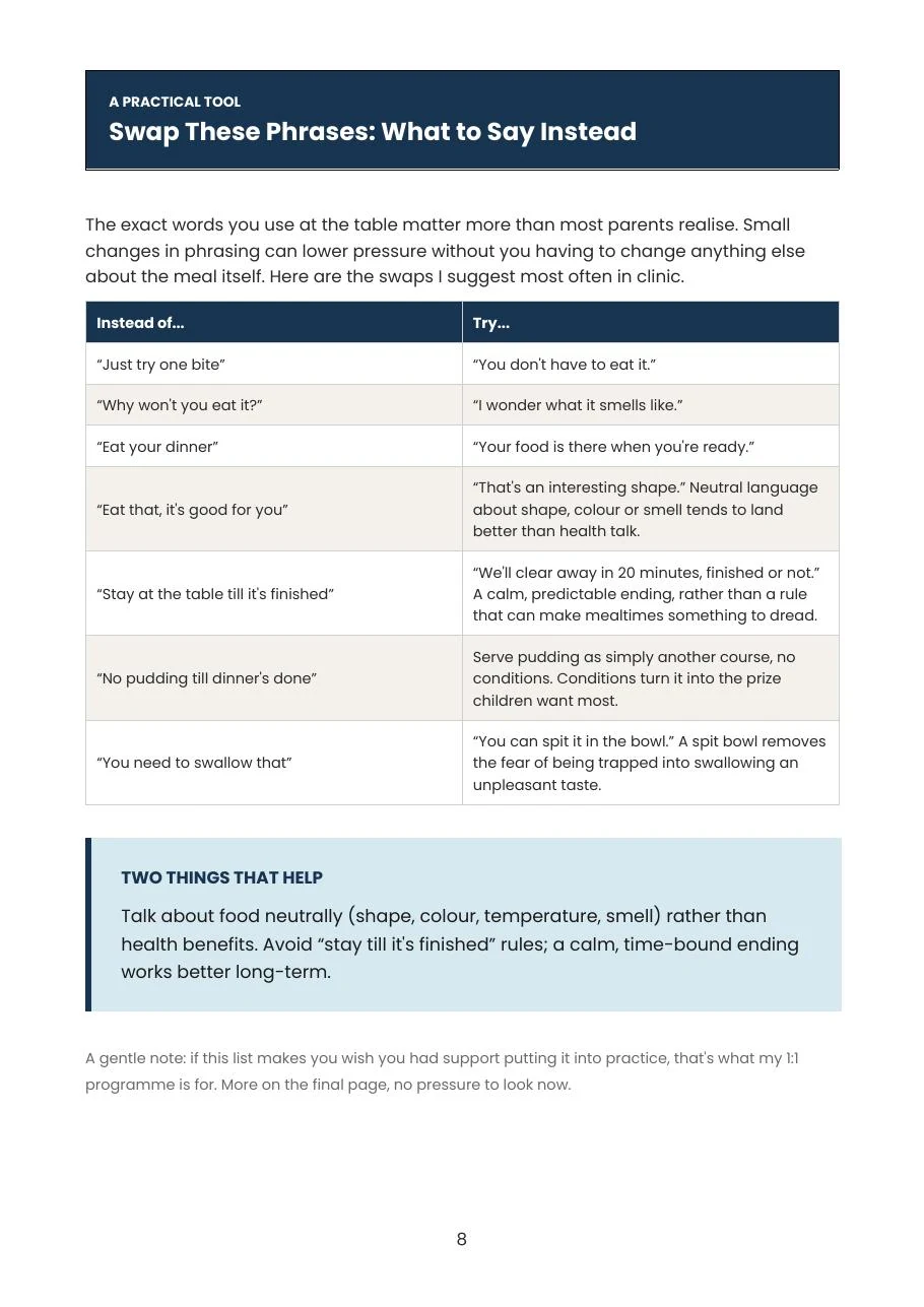 Low-pressure phrases to use at mealtimes
